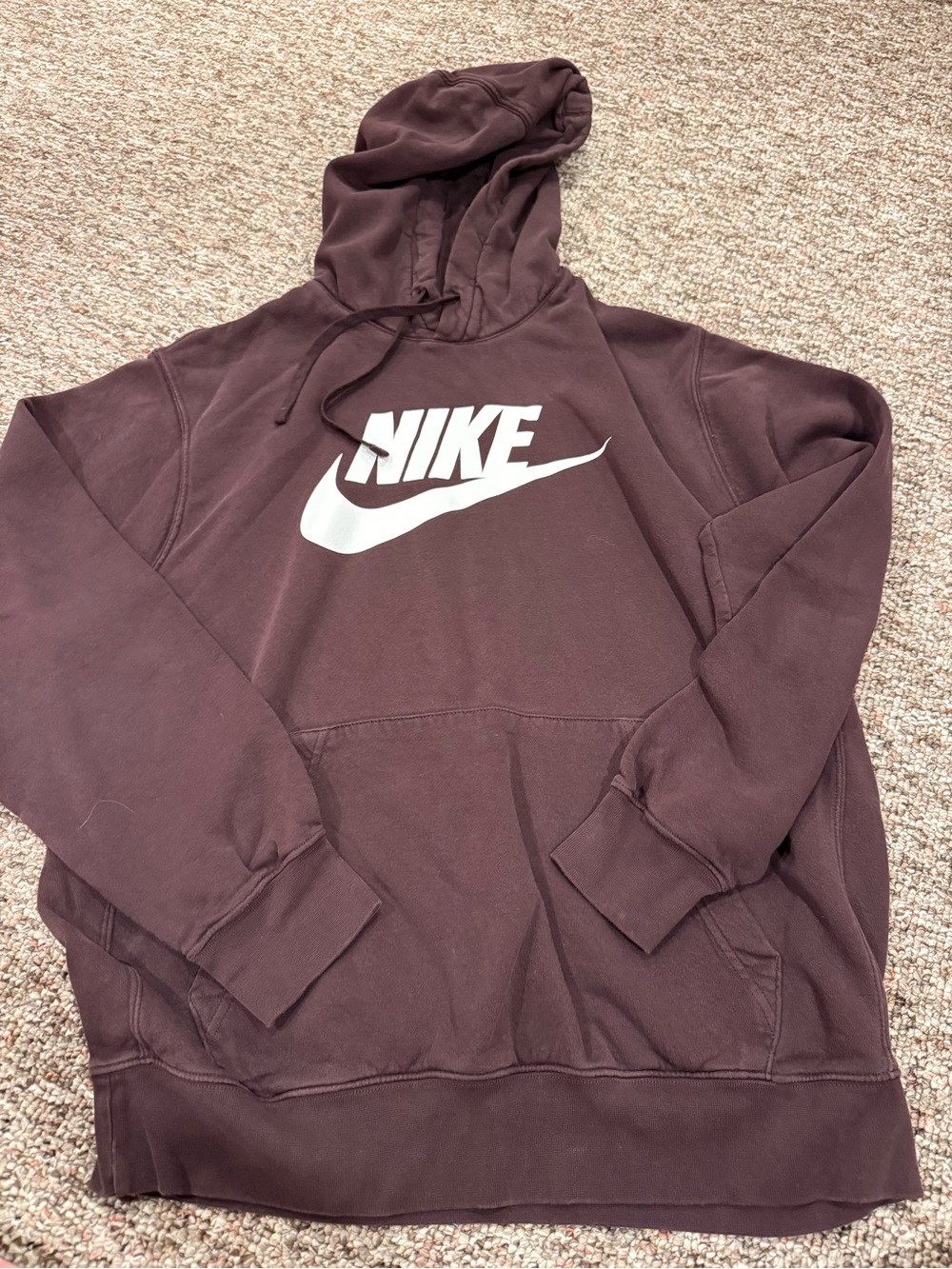 Nike Men's Hooded Sweatshirt in Maroon with White Logo